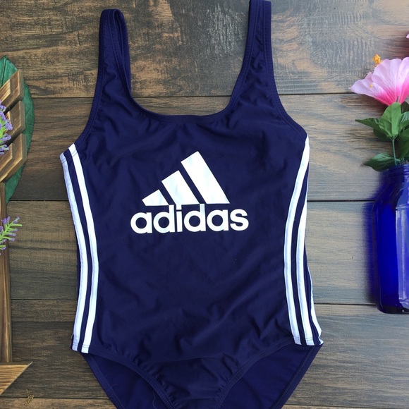 ADIDAS NAVY ONE PIECE LOGO SWIMSUIT - Picture 5 of 7